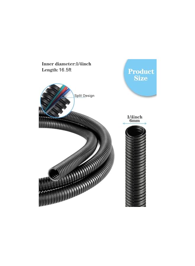 promass 1/4 Inch Wire Loom Split Tubing - 16.5ft Cord Protector Electric Wires Covers, Automotive Wire Flexible Conduit, Plastic Wire Cover - Image 2