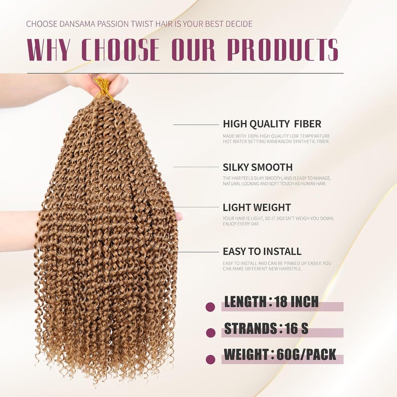 Dansama Passion Twist Hair Water Wave Braiding Hair for Butterfly Style Crochet Braids Bohemian Hair Extensions (18inch, #27, Economy Pack) - Image 3