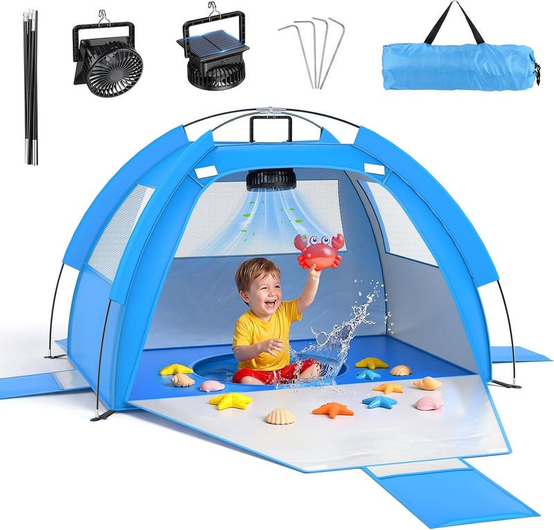 Dsquu Baby Beach Tent with Solar Cooling Fan - Anti-UV Toddler Sun Shelter - Image 1
