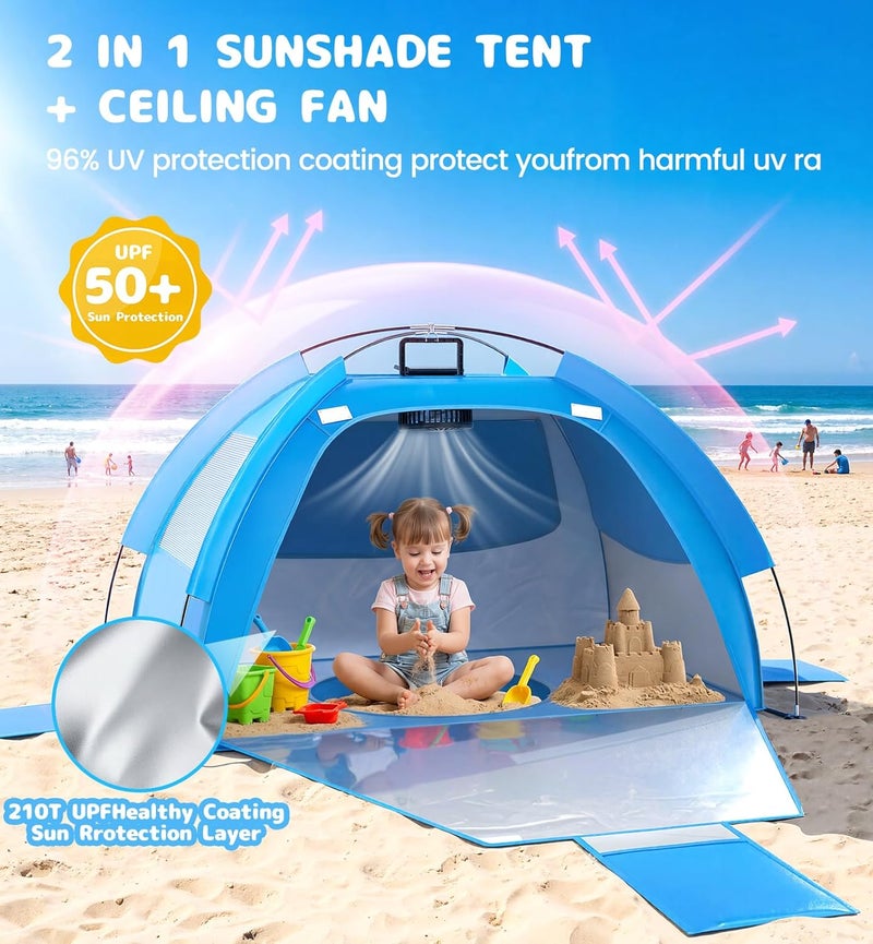 Dsquu Baby Beach Tent with Solar Cooling Fan - Anti-UV Toddler Sun Shelter - Image 2