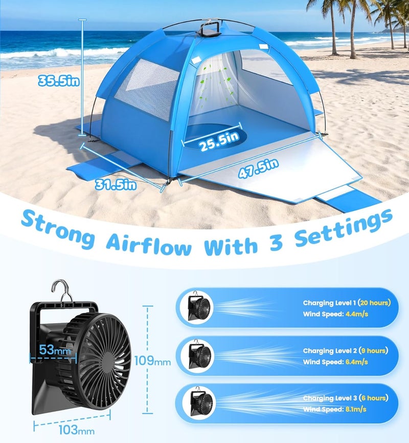 Dsquu Baby Beach Tent with Solar Cooling Fan - Anti-UV Toddler Sun Shelter - Image 3