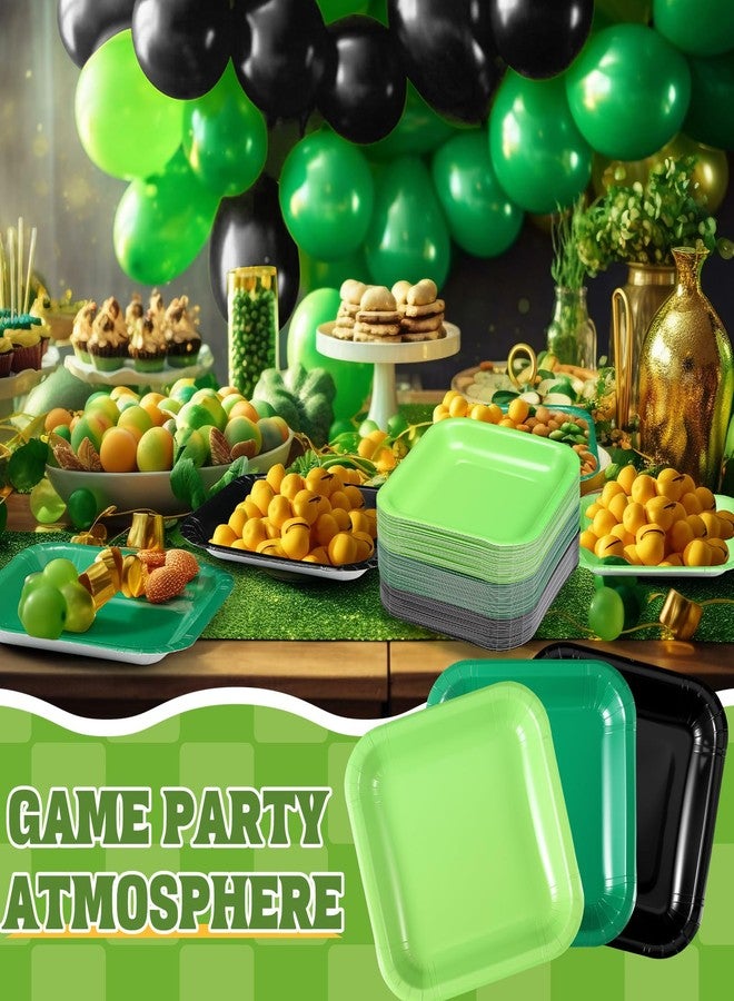 FoldTier 120 Pieces Green Party Theme Decorations Square Paper Plates Birthday Party Cake Dessert Plates(Green,9 Inch) - Image 5