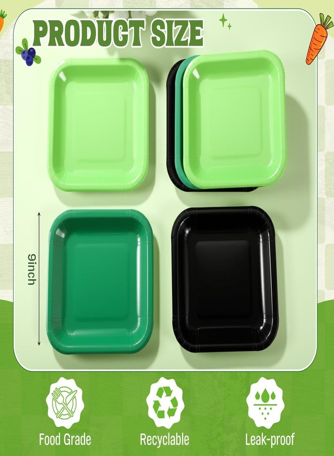 FoldTier 120 Pieces Green Party Theme Decorations Square Paper Plates Birthday Party Cake Dessert Plates(Green,9 Inch) - Image 2