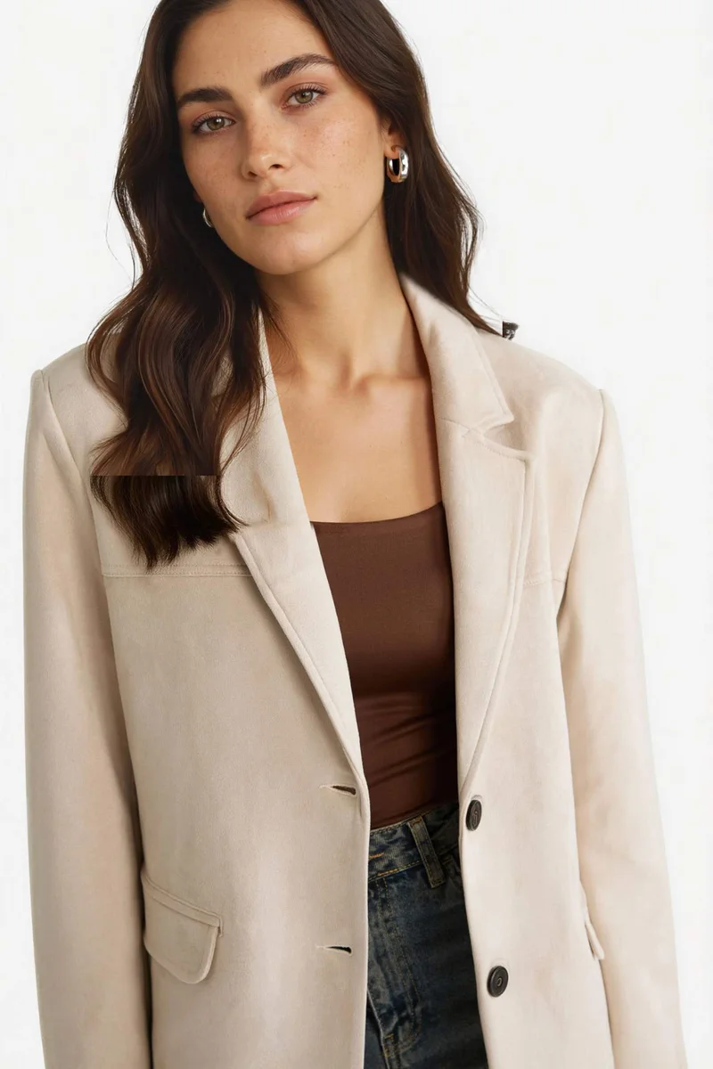 ديفاكتو Regular Fit Jacket Collar Suede Blazer
