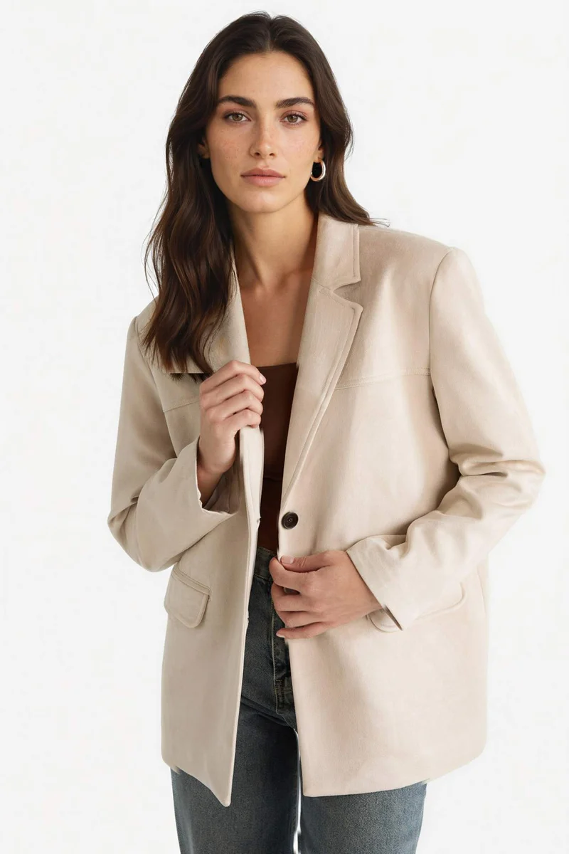 ديفاكتو Regular Fit Jacket Collar Suede Blazer