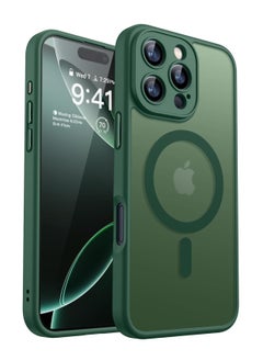 ESCASE Magnetic Cover for iPhone 16 Pro 6.3 Inch, MagSafe Compatible, Full Camera Protection, Translucent Matte Slim Protective Shockproof Case, Green  - Image 1