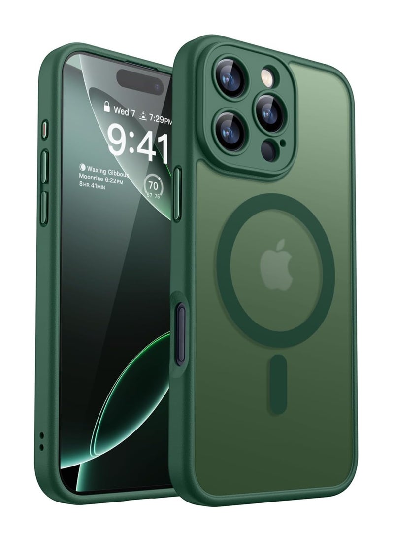 ESCASE Magnetic Cover for iPhone 16 Pro 6.3 Inch, MagSafe Compatible, Full Camera Protection, Translucent Matte Slim Protective Shockproof Case, Green - Image 1