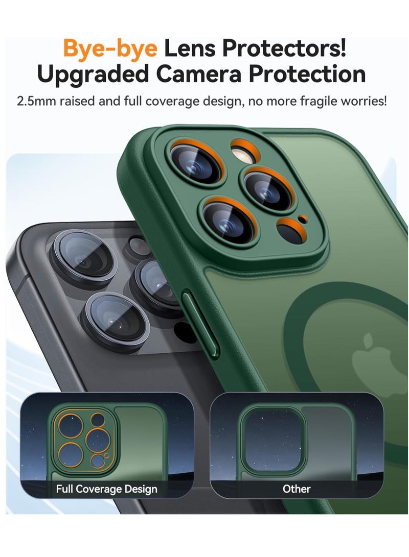 ESCASE Magnetic Cover for iPhone 16 Pro 6.3 Inch, MagSafe Compatible, Full Camera Protection, Translucent Matte Slim Protective Shockproof Case, Green - Image 3