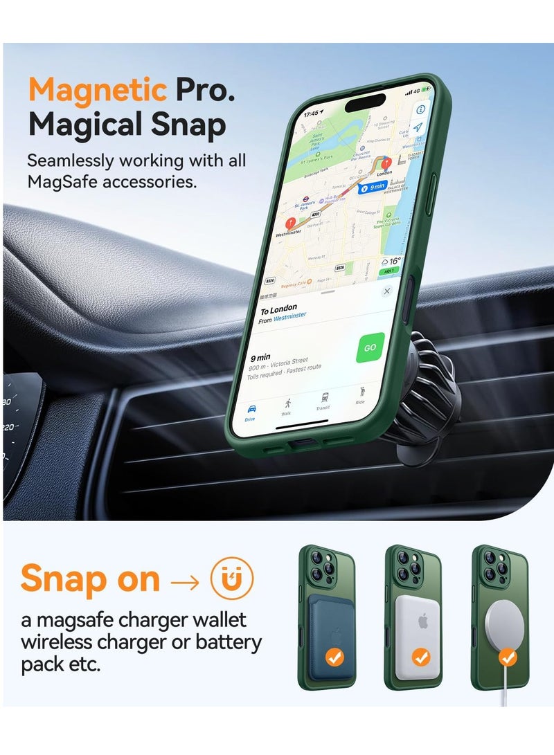 ESCASE Magnetic Cover for iPhone 16 Pro 6.3 Inch, MagSafe Compatible, Full Camera Protection, Translucent Matte Slim Protective Shockproof Case, Green - Image 4