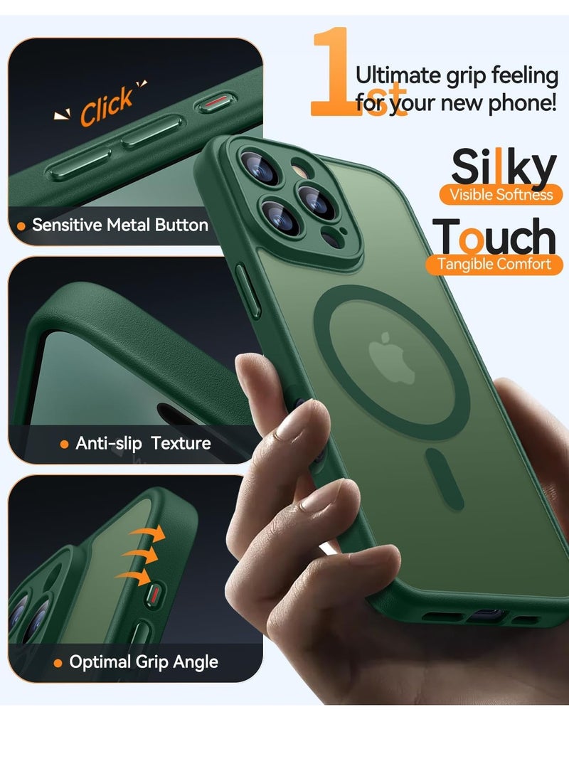 ESCASE Magnetic Cover for iPhone 16 Pro 6.3 Inch, MagSafe Compatible, Full Camera Protection, Translucent Matte Slim Protective Shockproof Case, Green - Image 5