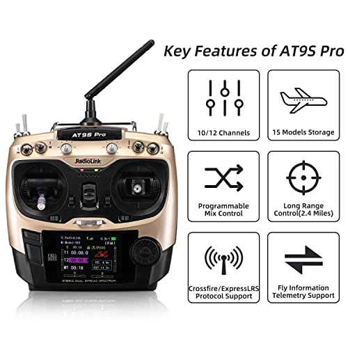Radiolink AT9S Pro 10/12 Channels 2.4GHz RC Transmitter and Receiver R9DS Radio Remote Long Range Control for FPV Racing Drone/Quad/Airplane and More (Mode 2 Left Hand) - Image 2