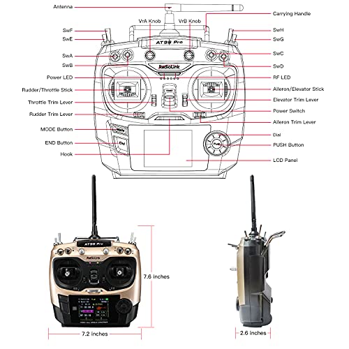 Radiolink AT9S Pro 10/12 Channels 2.4GHz RC Transmitter and Receiver R9DS Radio Remote Long Range Control for FPV Racing Drone/Quad/Airplane and More (Mode 2 Left Hand) - Image 5