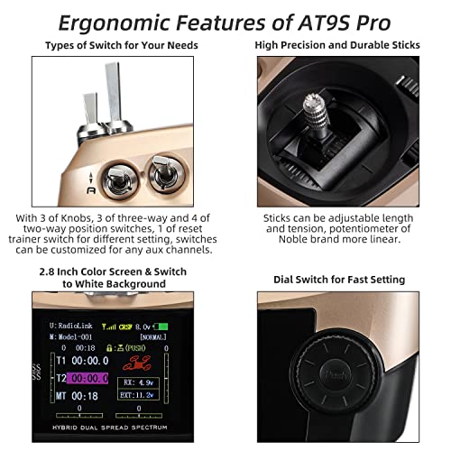 Radiolink AT9S Pro 10/12 Channels 2.4GHz RC Transmitter and Receiver R9DS Radio Remote Long Range Control for FPV Racing Drone/Quad/Airplane and More (Mode 2 Left Hand) - Image 3
