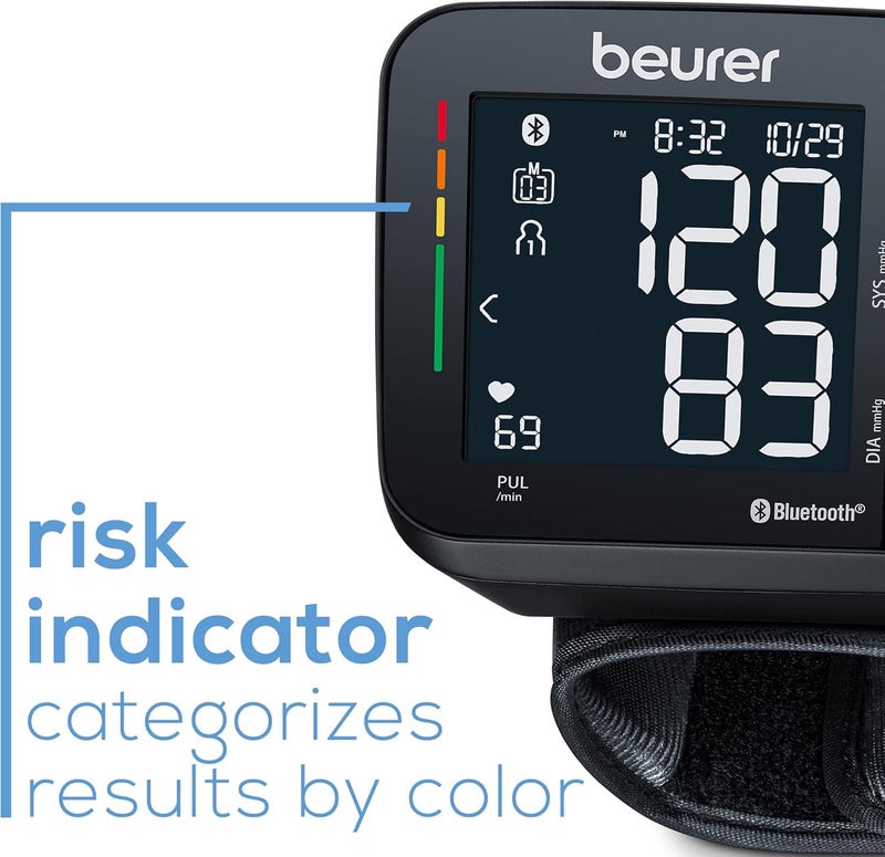 Beurer BC54 Wrist Blood Pressure Monitor with Bluetooth Irregular Heartbeat Detector Risk Indicator Accurate Large Display and Travel Case Wrist Cuff up to 120 Memory Sets - Image 3