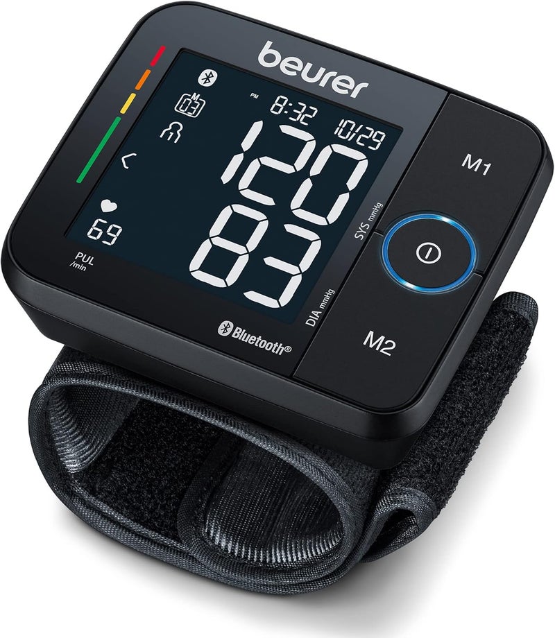 Beurer BC54 Wrist Blood Pressure Monitor with Bluetooth Irregular Heartbeat Detector Risk Indicator Accurate Large Display and Travel Case Wrist Cuff up to 120 Memory Sets - Image 1