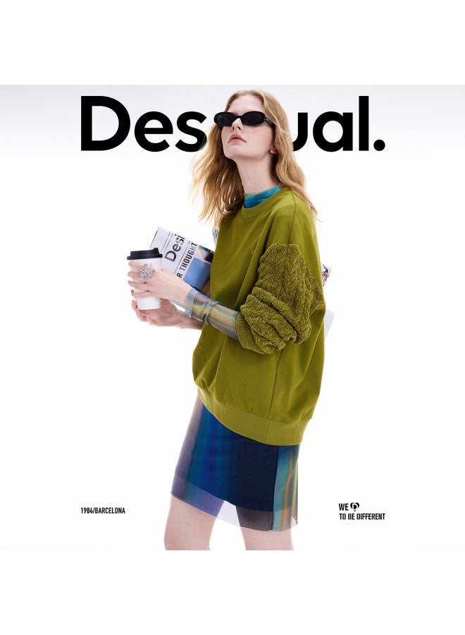 DESIGUAL 25 Fall/Winter New Patchwork Knit Cable Round Neck Long Sleeve Women'S Sweatshirt - Image 4