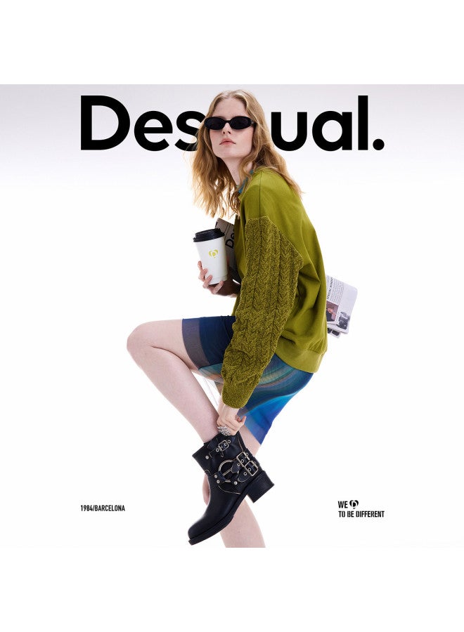 DESIGUAL 25 Fall/Winter New Patchwork Knit Cable Round Neck Long Sleeve Women'S Sweatshirt - Image 3