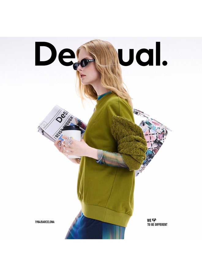 DESIGUAL 25 Fall/Winter New Patchwork Knit Cable Round Neck Long Sleeve Women'S Sweatshirt - Image 2