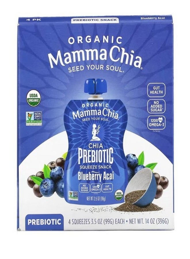 ماما شيا Organic Chia Prebiotic Squeeze Blueberry Acai 4 Squeezes 3.5 oz 99 g Each - Image 1