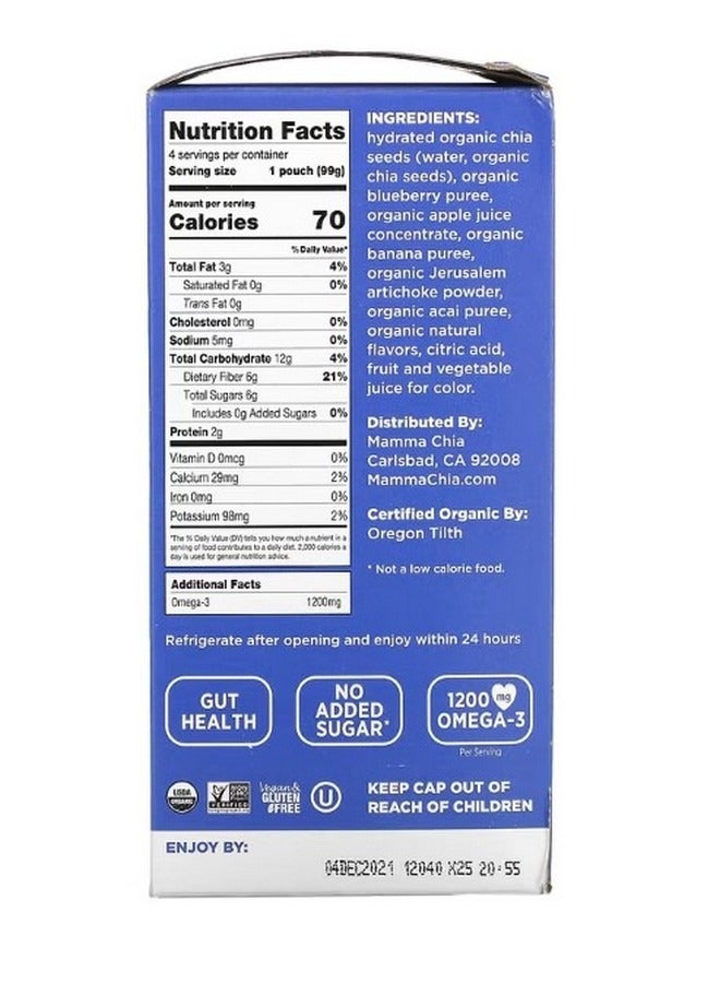 ماما شيا Organic Chia Prebiotic Squeeze Blueberry Acai 4 Squeezes 3.5 oz 99 g Each - Image 2