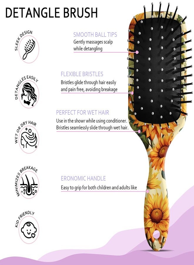 GABraden Paddle Detangler Hair Brush,Soft Bristles for Effortless Tangle Removal,Minimal Frizz and Breakage,Cute Detangling Hair Brush for Women Men Boys Girls Wet Dry All Hair Types(Sunflower-05) - Image 3