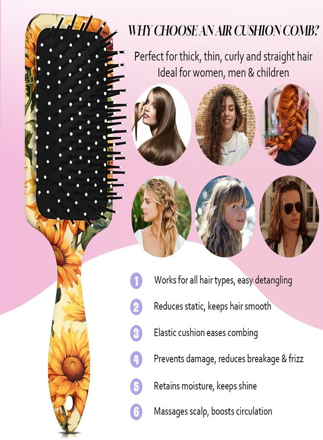GABraden Paddle Detangler Hair Brush,Soft Bristles for Effortless Tangle Removal,Minimal Frizz and Breakage,Cute Detangling Hair Brush for Women Men Boys Girls Wet Dry All Hair Types(Sunflower-05) - Image 5