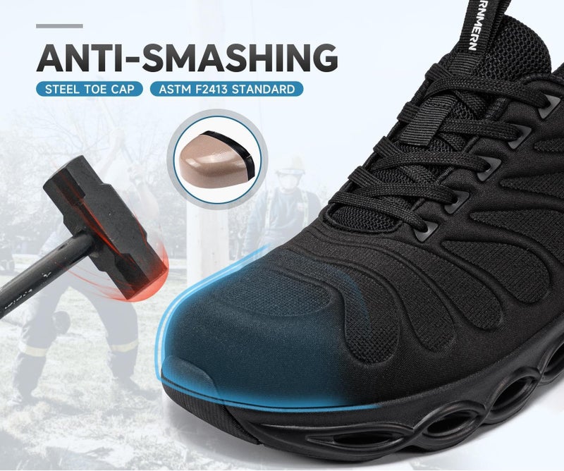 LARNMERN Steel Toe Shoes for Men Wide Safety Shoes Work Sneakers Comfortable Safety Toe Sneakers Work Lightweight Colorful Zapatos de Seguridad (10W,Black) - Image 4