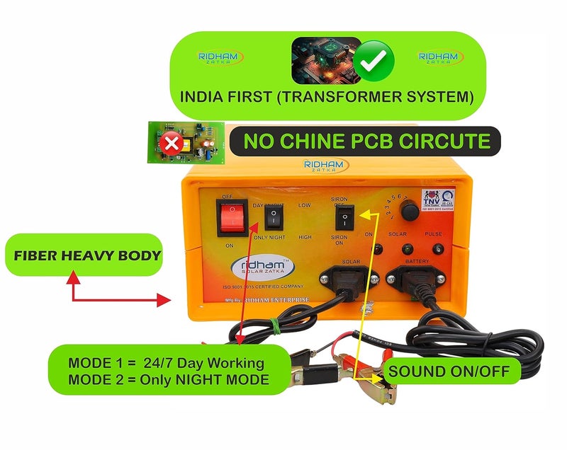 RIDHAMZATKA Zatka Machine Solar Fence Energizer (25Acer/50-70Vigha) Fence Energizer India’s No 1 Product for Agriculture Electric Fence/Farm/Garden/Factory/Substation/Villa (Orange) - Image 2