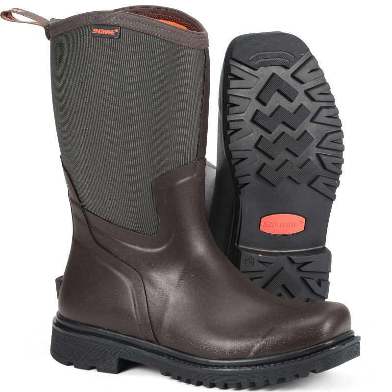 Showave Square Toe Rubber Boots for Men Insulated Rain Boots Men Waterproof Mud Boot for Gardening Farming Outdoor(Brown,Size 12) - Image 1