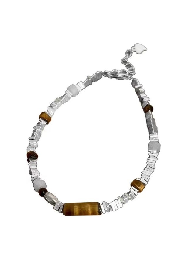 Goolsky Women's Irregular Silver Chip & Tiger Eye Beaded Bracelet - Light Luxury High-End Niche Exquisite Retro Jewelry for Fall Winter Layering - Image 3