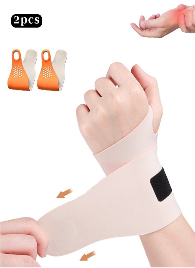 Lemon - 2 PCS Ultra Thin Wrist Brace for Carpal Tunnel, Massage with Raised Spots Elastic Wrist Wraps for Arthritis and Tendonitis, Wrist Straps Support, Pain Relief, Compression and Support for Fitness Enthusiasts (Beige Orange) - Image 1