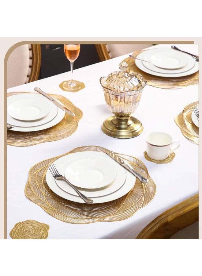 اوراکس 12 قطعة من الذهب جوف على شكل وردة PVC فينيل Placemats ، مقاومة للماء قابل للغسيل قابل للمسح مقاومة للحرارة ، كأس الوعاء الحصاري ، للمطبخ طاولة الطعام الكتان ديكور حفل الزفاف (38 سم) - Image 5