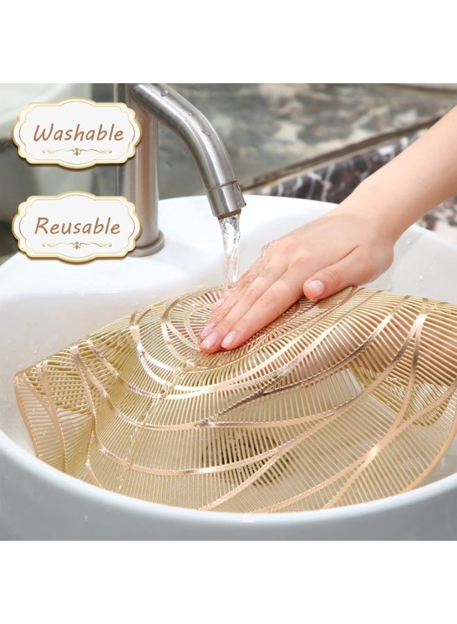 اوراکس 12 قطعة من الذهب جوف على شكل وردة PVC فينيل Placemats ، مقاومة للماء قابل للغسيل قابل للمسح مقاومة للحرارة ، كأس الوعاء الحصاري ، للمطبخ طاولة الطعام الكتان ديكور حفل الزفاف (38 سم) - Image 3