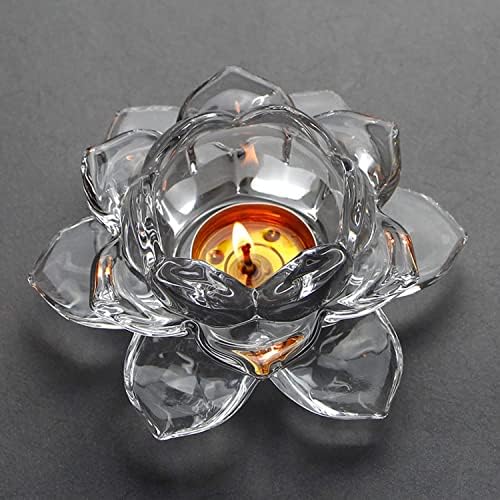 YZM YZM Premium Glass Lotus Flower Tea Light Candle Holder Exquisite Crystal Diya for Diwali Perfect and Creative Decoration in Dipawali Christmas Eid Wedding Party Best Gift Set of 3 