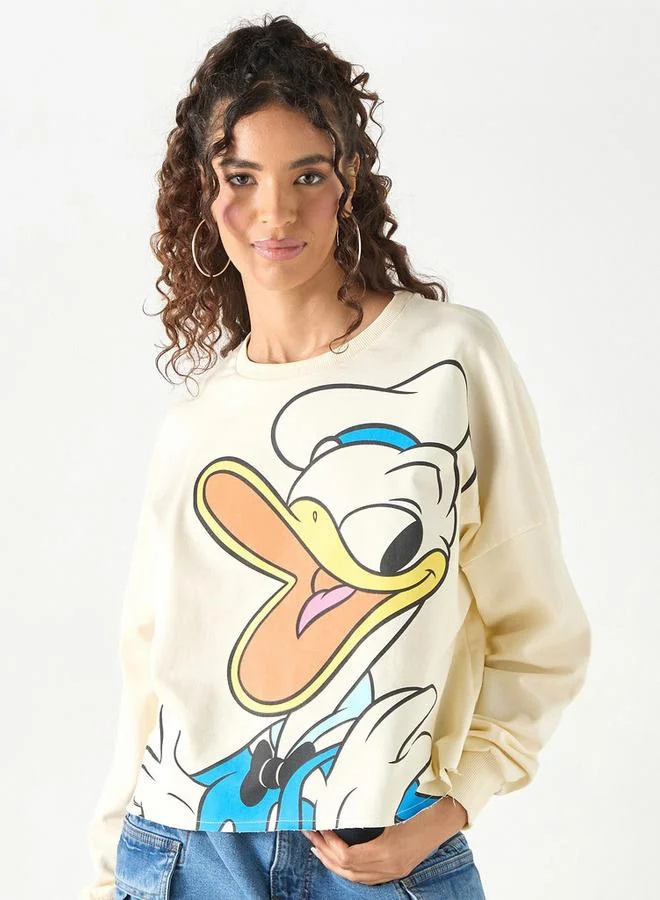 Donald Duck Print Sweatshirt with Crew Neck and Long Sleeves