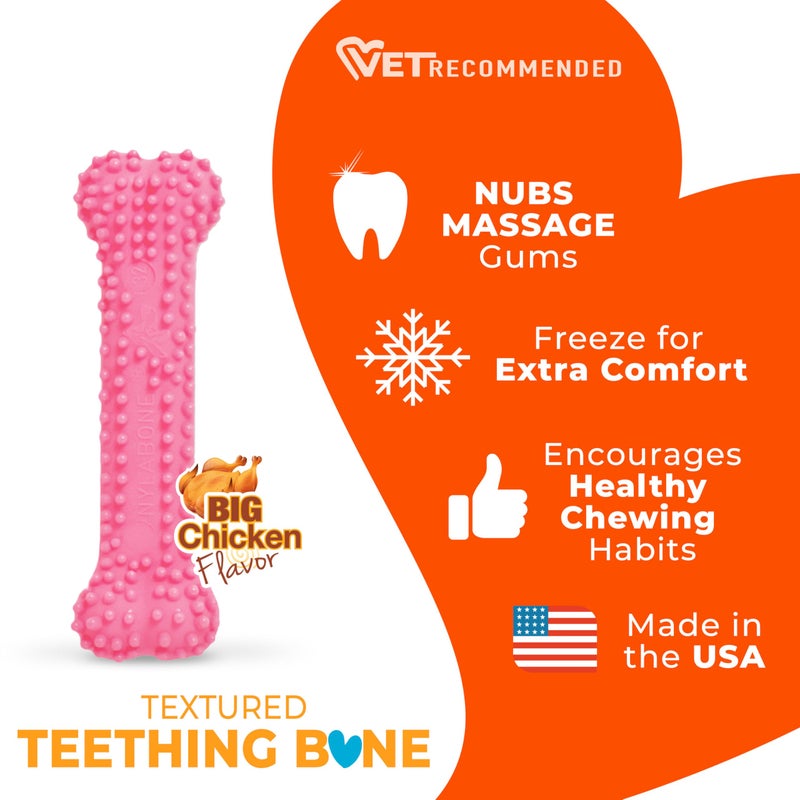 Nylabone Textured Teething Bone Puppy Chew Toy, Soothing Puppy Teething Bone, Enrichment Toy for Puppies, Pink, Chicken Flavor, X-Small Dogs - Up to 15 Ibs, 1 Count - Image 4
