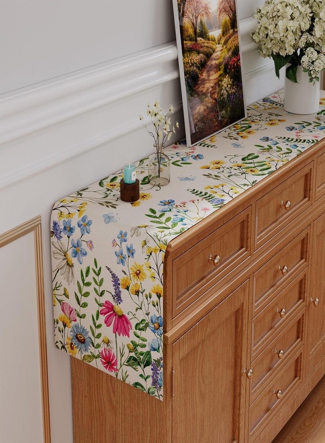 Siilues Spring Table Runner, Colorful Wildflowers Floral Butterfly Spring Runner for Table Watercolor Table Decoration Seasonal Summer Farmhouse Home Party Kitchen Dining Table Decor 13x60 Inch - Image 3
