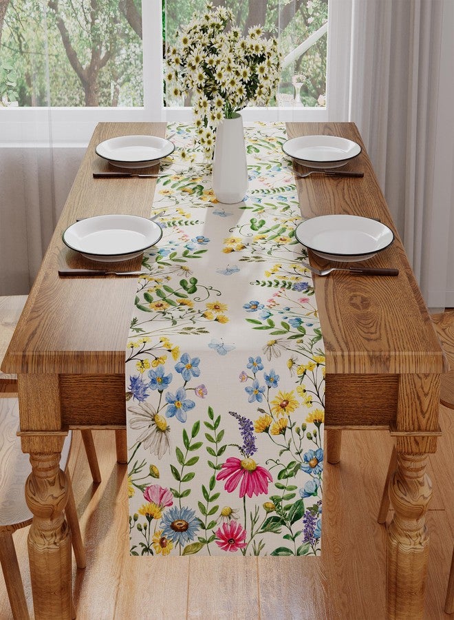 Siilues Spring Table Runner, Colorful Wildflowers Floral Butterfly Spring Runner for Table Watercolor Table Decoration Seasonal Summer Farmhouse Home Party Kitchen Dining Table Decor 13x60 Inch - Image 2