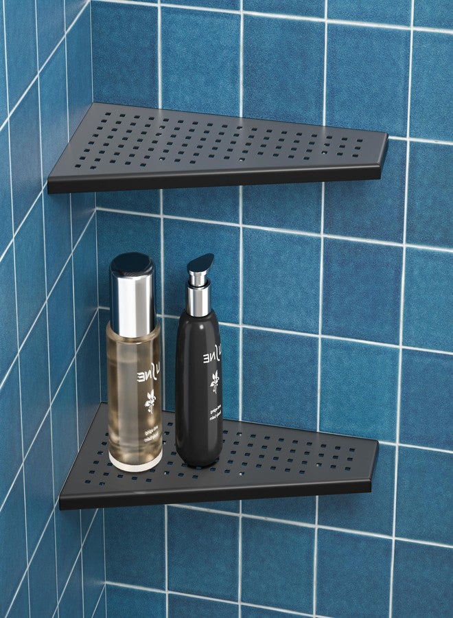 Bernkot Corner Shower Shelf 2PCS, Trapezoid Bathroom Shelves 12'' for Tiled Wall, 304 Stainless Steel Grout in Shelf (Black) - Image 1