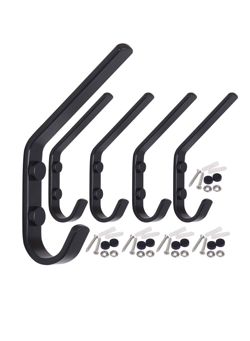 KASTWAVE KASTWAVE Coat Hook Wall Mounted - Heavy Duty Metal Dual Wall Hook Rack – Double Prong Robe Hooks for Bathroom Kitchen Office Entryway Closet, Single Hook, Black, 5 Packs 