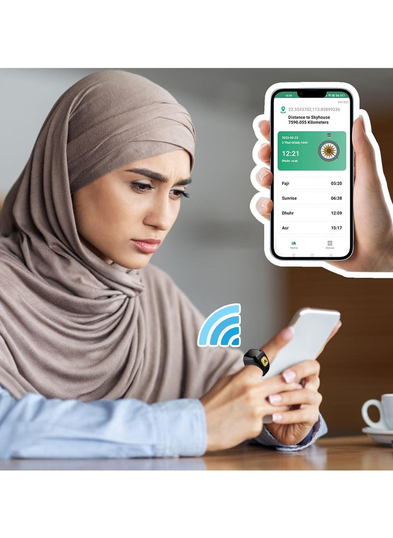 BSTWSH Zikr Ring Smart Ring with Vibration Reminder Tasbih Counter and Bluetooth Connection for Exclusive IQIBLA App and 5 Daily Prayer Reminders, 20 mm  - Image 4