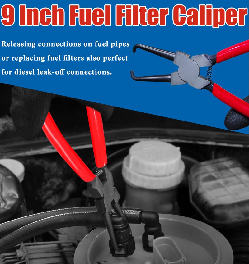 AutoWanderer Tool 4 Pcs Fuel Line Disconnect Pliers Set With 80 Degree Disconnect Pliers Hose Remover Pliers Hose Pipe Clamp Clip 9 Inch Fuel Filter Caliper Set For Auto Maintenance - Image 5
