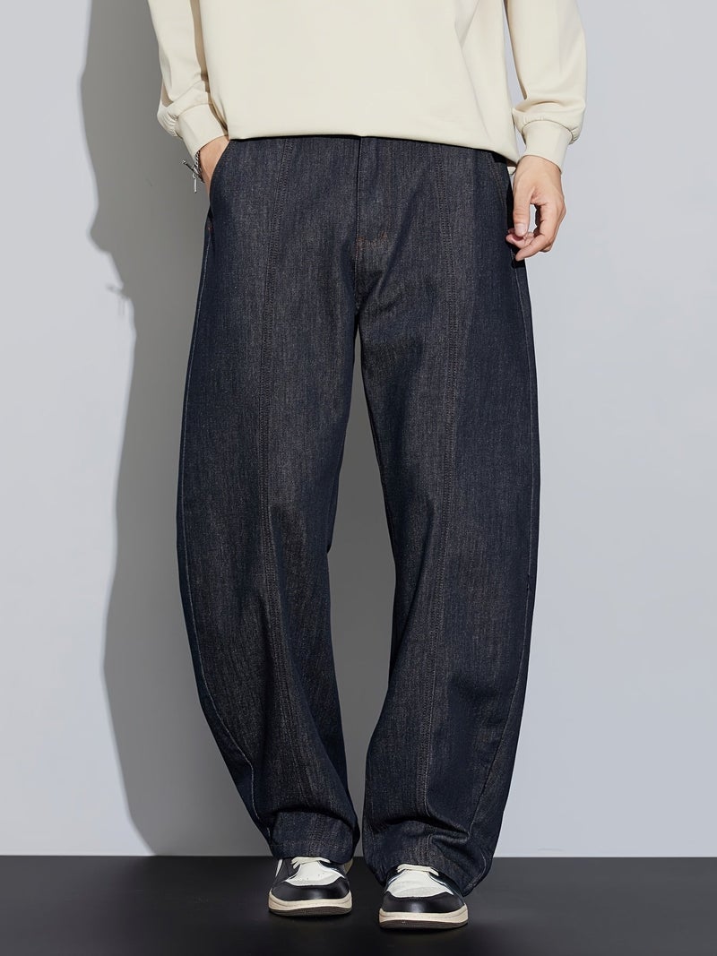 Gengyuan'S Features Men'S High Street Stylish Curved Blade Jeans, American Vintage Clean Fit in Original Color 2026, Spring And Autumn Elastic Versatile Trendy Brand Pants SAM 8323L - Image 2