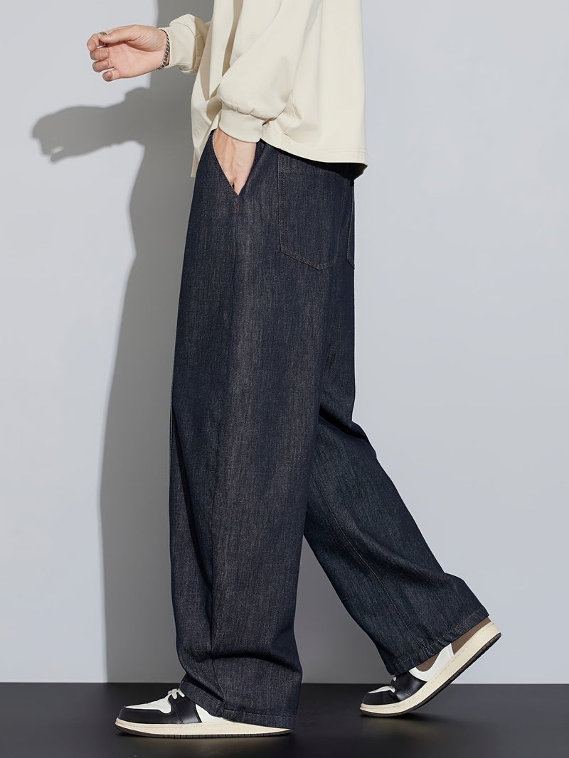 Gengyuan'S Features Men'S High Street Stylish Curved Blade Jeans, American Vintage Clean Fit in Original Color 2026, Spring And Autumn Elastic Versatile Trendy Brand Pants SAM 8323L - Image 3