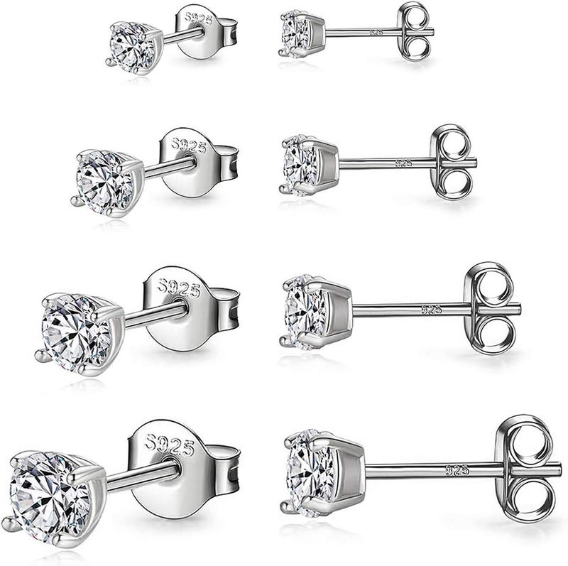 Fcebsty Store 925 Sterling Silver Stud earrings Set | White Gold Plated Hypoallergenic Stud Earrings | Cubic Zirconia Stud Earrings for Women (2mm,3mm,4mm,5mm,6mm,7mm) 8 CZ colors options - Image 1