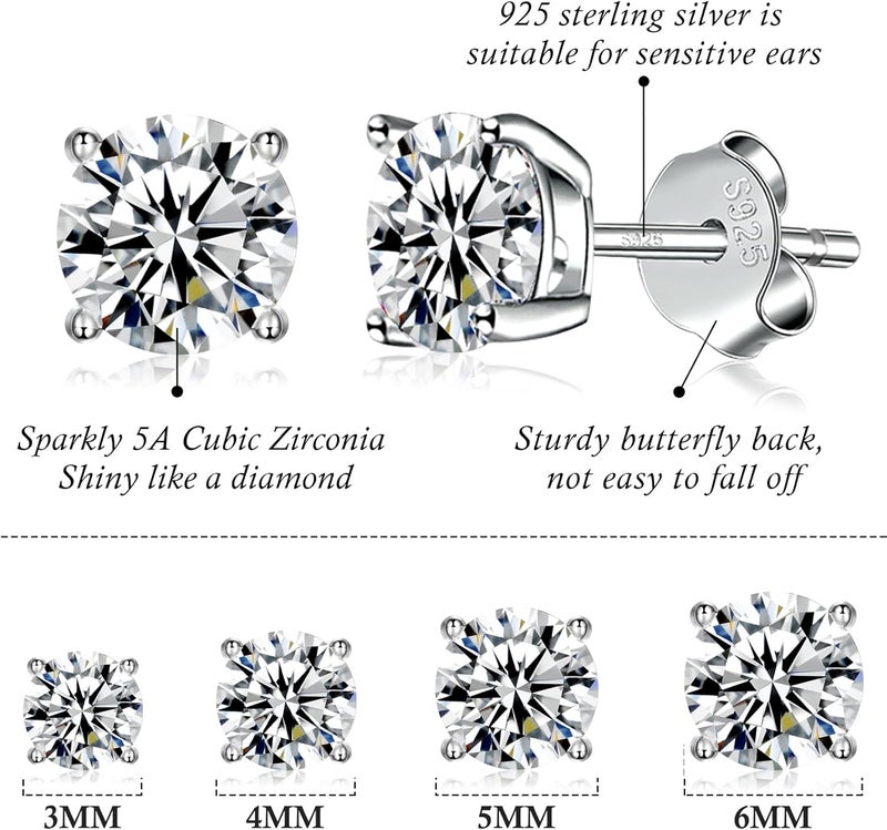 Fcebsty Store 925 Sterling Silver Stud earrings Set | White Gold Plated Hypoallergenic Stud Earrings | Cubic Zirconia Stud Earrings for Women (2mm,3mm,4mm,5mm,6mm,7mm) 8 CZ colors options - Image 2