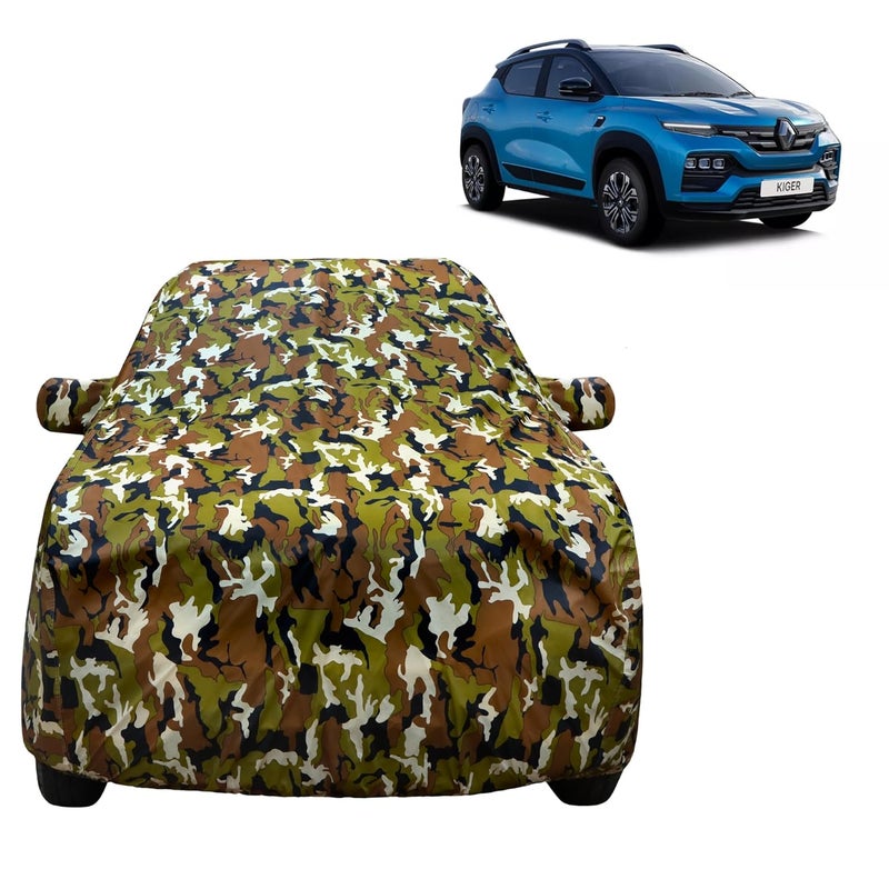 VYAS 100% Waterproof Car Body Cover for Renault Kiger (2021-2025) with Mirror Pocket Triple Stitched Belt & Buckle Fitting Dual Elastic, Durable Material Jungle Print Camouflage Design - Image 1