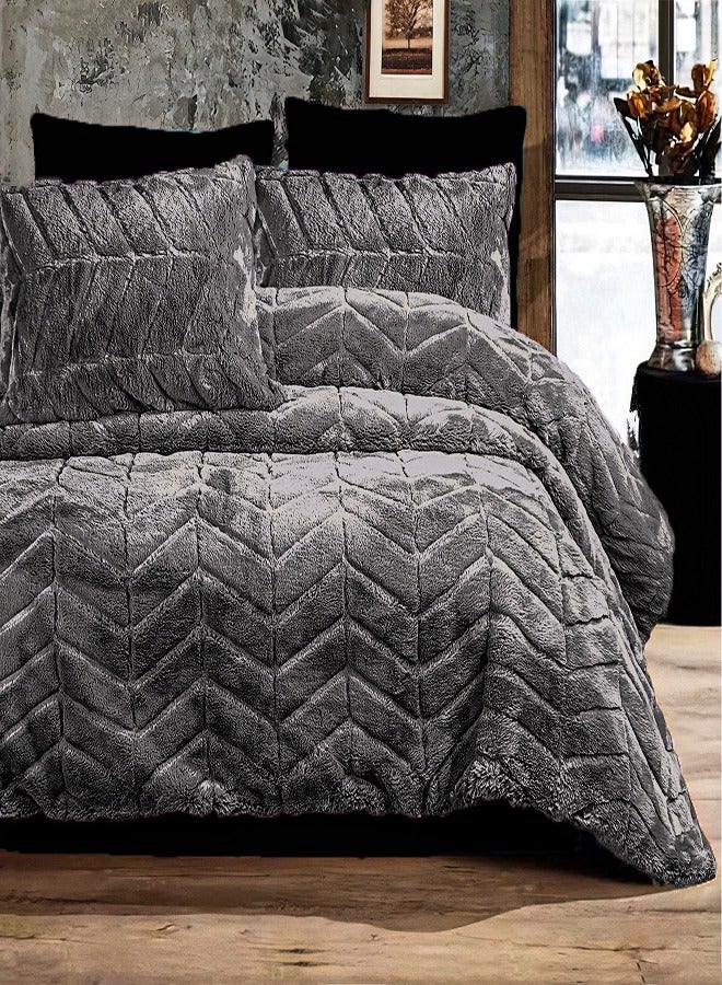 PACHA HOME Quilt model: Lala - with 2 pillowcases: 50*75 - Quilt size: 220 cm x 240 - Color: graphite - Image 1