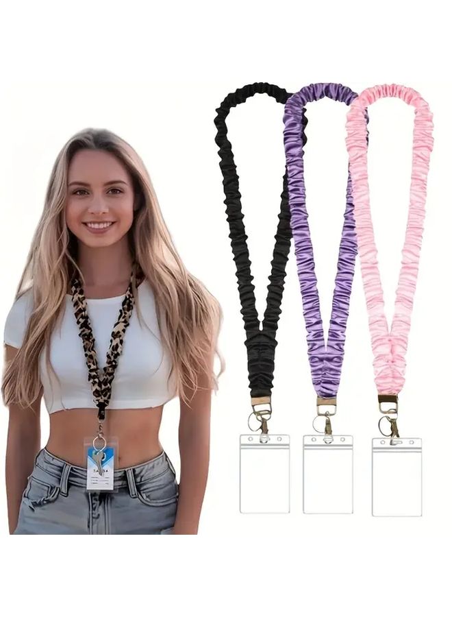 1 Lanyard with 4 Suit Badge Reels Retractable Elastic ID Badge Holder For Teacher Professional Student Key Phone Classroom Office Event Halloween - Image 1