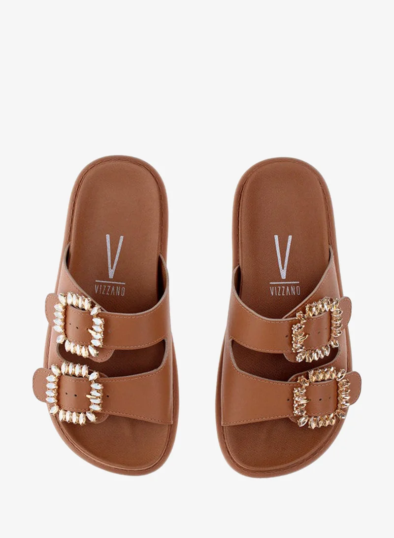 VIZZANO Brown Flat Sandals for Women – Stylish Ladies Flat Sandals & Comfortable Flat Slippers for Women | Best Price UAE